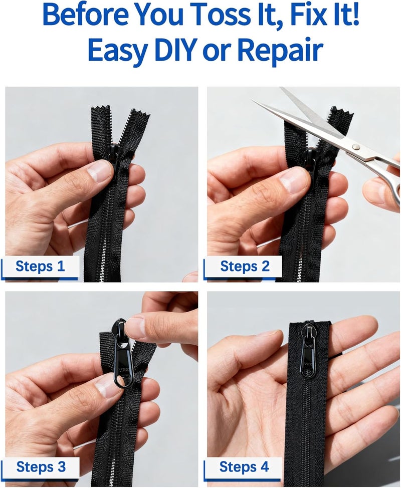 VICHERIA Zipper Repair Kit for YKK #10 Heavy Duty Nylon Zipper Chain 5 Yards Bulk Coil - with 8 Pull-Tab Sliders (4 Long Pull & 4 Double Pull) and Stops，for Outdoor Gear Repair, DIY, Boat Covers, Camping Gear - Image 4